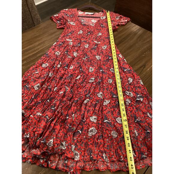 AUGUSTE Valentina Fiesta Day Dress Off Red Metallic Cranes short sleeve midi 2 - Picture 6 of 10